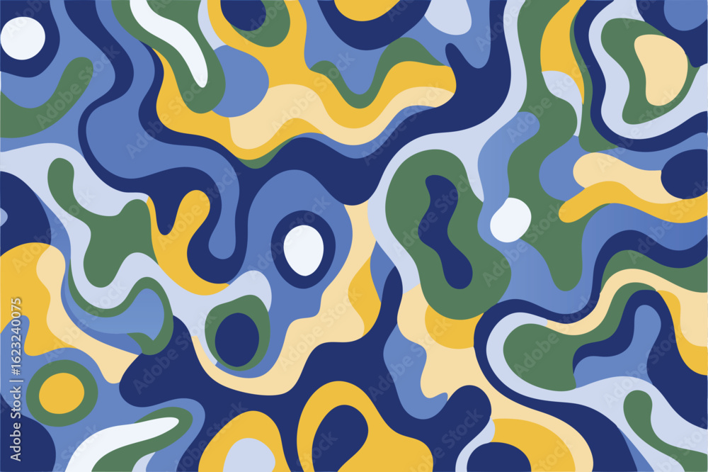 Poster abstract seamless pattern in retro style with wavy shapes and vibrant colors