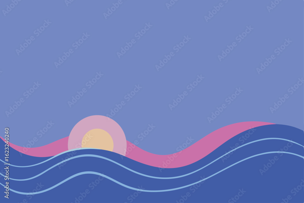 Poster abstract sunset and sea waves on a transparent background design element