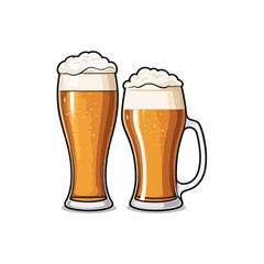 Vector illustration of two beer cups with frothy tops in a celebratory style featuring clean lines and golden tones perfect for party themes bar menus and festive design projects