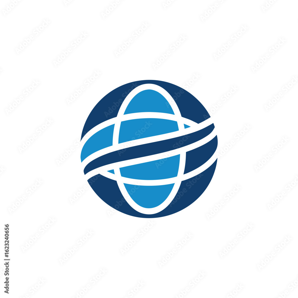 Poster vector art of stylized globe with orbiting lines representing global network and connection