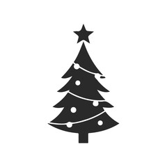 Obraz premium Silhouette of a decorated christmas tree with star topper on white background
