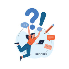 Dynamic woman navigating the flow of digital information, communication, and creative solutions. Vector concept.