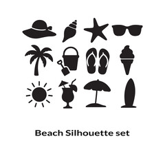 Beach Vacation Silhouettes Summer Holiday Icons Set Vector Graphic Elements for Creative Projects and Design Inspiration