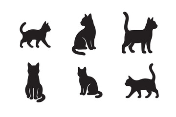 Collection of Black Cat Silhouettes in Various Poses on a White Background Perfect for Halloween or Pet Designs
