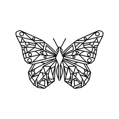 Black outline geometric butterfly. Vector illustration isolated on white or transparent background.