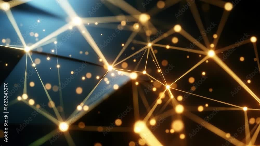 Poster abstract digital network with glowing particles and interconnected lines showcasing a vibrant blend 
