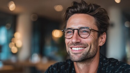 Obraz premium Portrait of a Handsome Man with Glasses Smiling