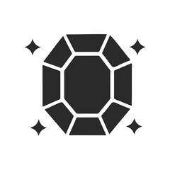 Fototapeta premium Black gemstone icon with sparkle elements on white background