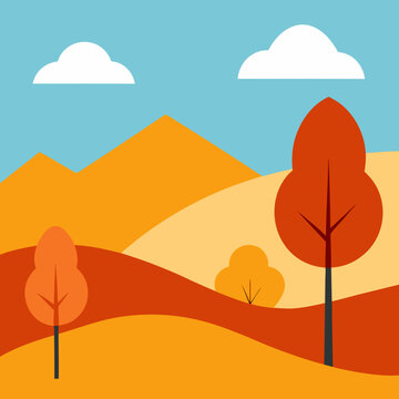 Vibrant autumn landscape with rolling hills and trees