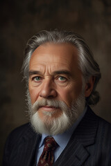Close-up portrait of an elderly man with gray hair and a full beard, looking thoughtful and calm.