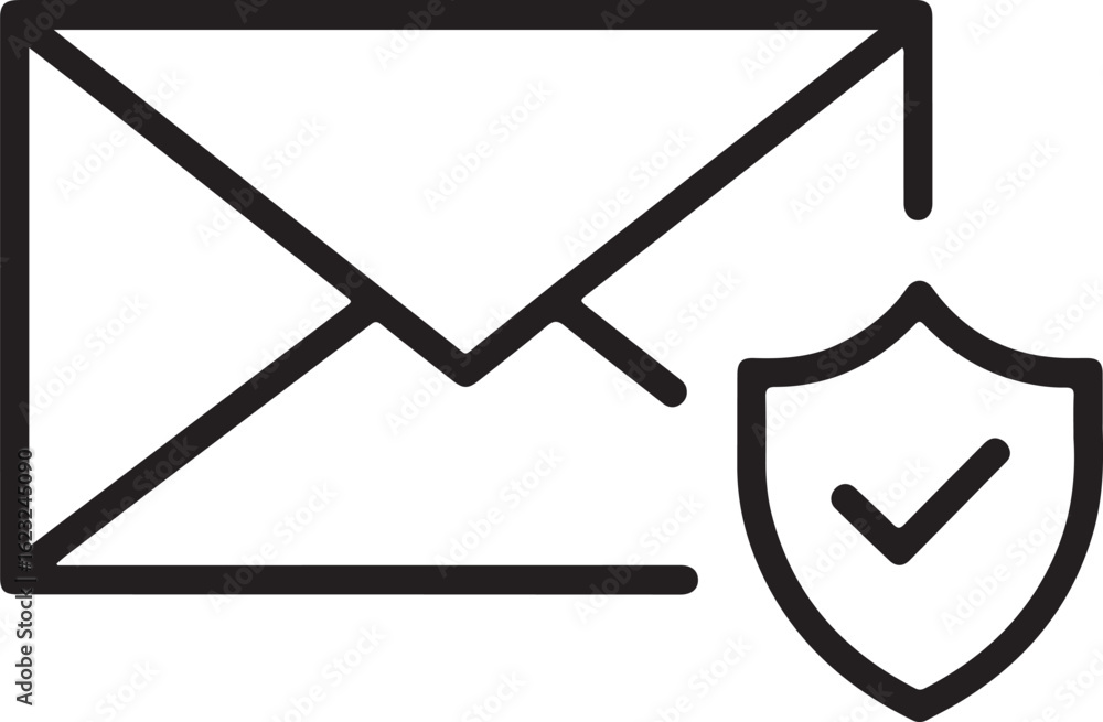 Poster secure envelope icon with shield and checkmark for email protection