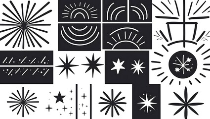 Radiant sunbursts and starbursts with celestial motifs rays arcs