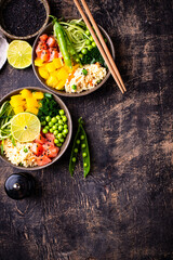 Healthy bowl with salmon and vegetables