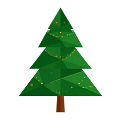 Minimalist Christmas Tree Silhouette with Geometric Layers and Gold Accents, Modern Style, Isolated on Transparent Background