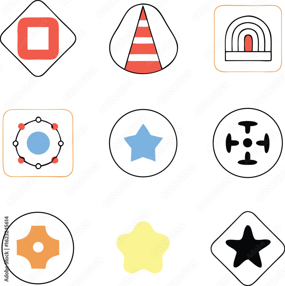 Aufkleber colorful abstract geometric shapes with rounded corners for various design applications