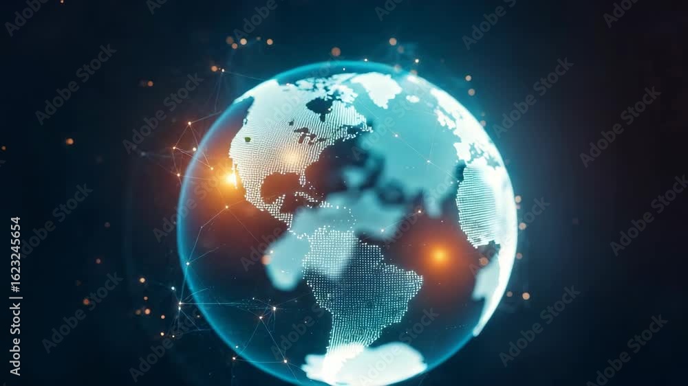 Poster a vibrant illuminated globe showcasing the earth from space with network connections and glowing poi