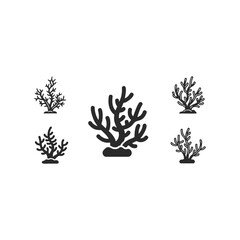 Collection of stylized black coral icons on white background