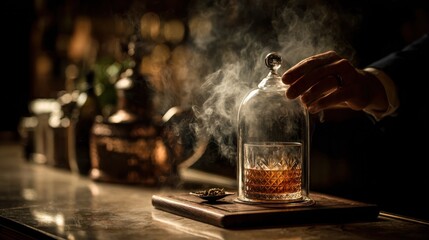 Smoky Old Fashioned Cocktail at a Luxurious Bar