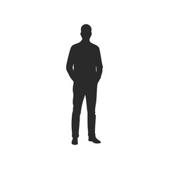 Obraz premium Silhouette of a male figure with hands in pockets on white background