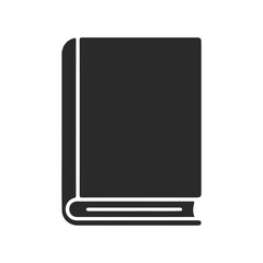 Minimalist black silhouette of closed hardcover book on white background