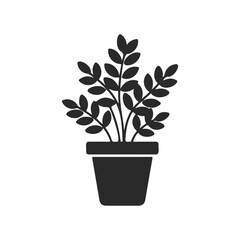 Silhouette of potted plant with leaves on white background