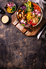 Vegan healthy poke bowl with tofu