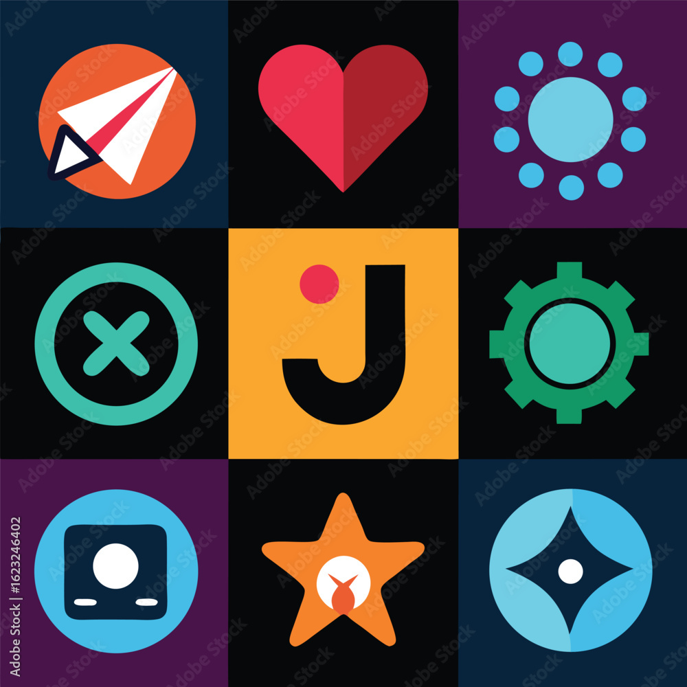 Poster colorful and modern collection of vector icons representing different concepts