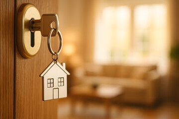 House key in door new home purchase real estate property apartment rent