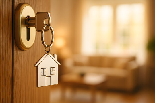 House key in door new home purchase real estate property apartment rent - Powered by Adobe