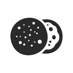 Black and white cookie icon illustration with chocolate chip design