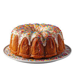 Glazed Bundt Cake with Rainbow Sprinkles on White Plate dessert sweet bakery