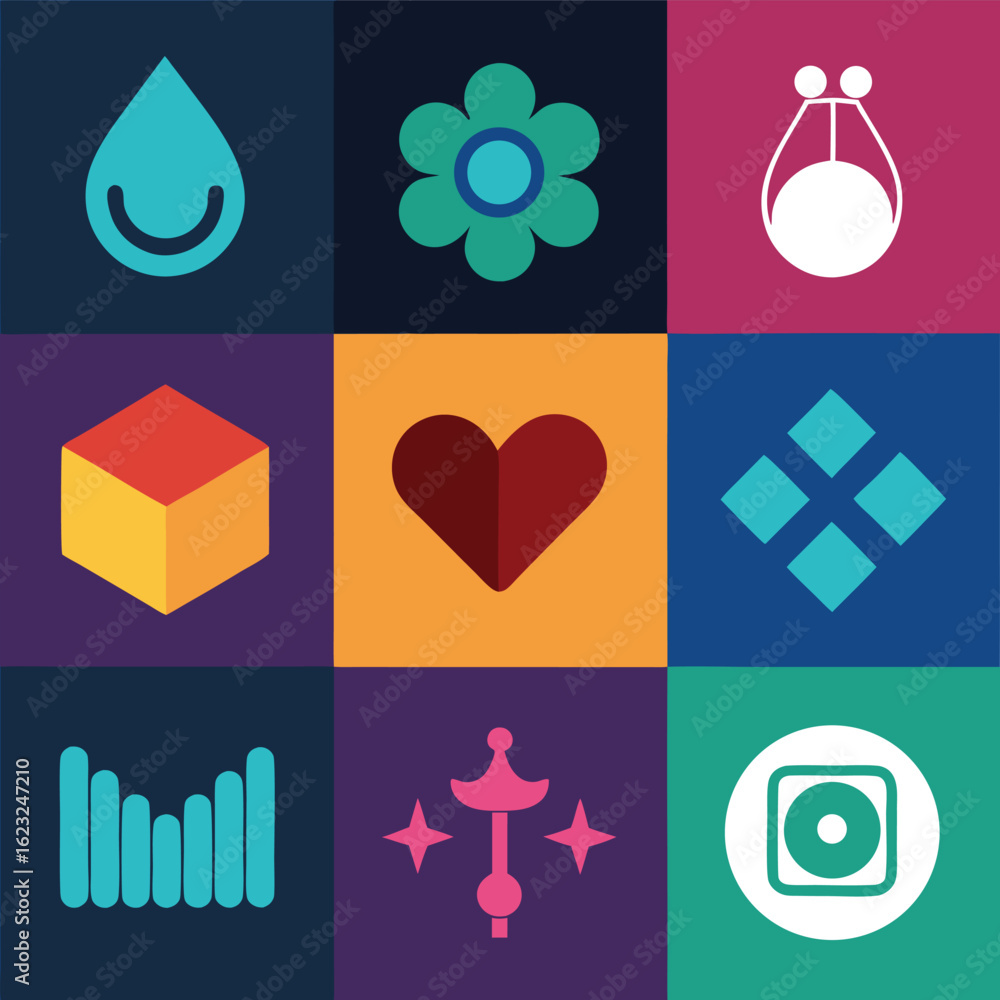 Poster colorful geometric vector icons with transparency suitable for various design projects