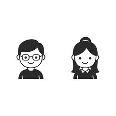 Cartoon icons of asian male and female characters with glasses