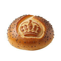 Crown shaped pastry with sesame seeds A baked good featuring a detailed crown design