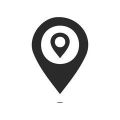 Minimalist black location pin icon on white background