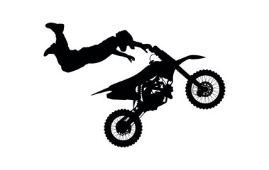 Silhouette of a Motocross Rider Performing Extreme Freestyle Tricks in the Air