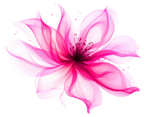 Abstract Neon Pink Bloom with Wavy Outlines and Glitch Texture, White Background