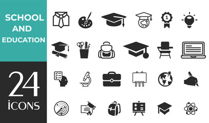 School & Education Linear Icon Set – Back to School, Classroom, Students, and Online Learning Web & App Icons
