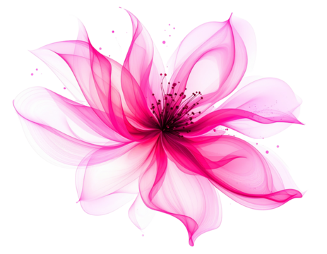 Abstract Neon Pink Bloom with Wavy Outlines and Glitch Texture, White Background