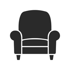 Fototapeta premium Black armchair icon on white background: cozy furniture design illustration