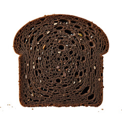 Close up of a slice of dark multigrain bread with seeds Detailed texture visible