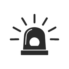 Black emergency siren icon with radiating lines on white background