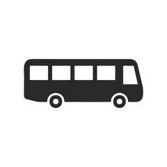 Black bus icon on white background: simple transportation symbol design