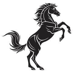 Obraz premium Rearing Horse Silhouette – Bold Black Vector Illustration of a Powerful Horse in Dynamic Pose on White Background