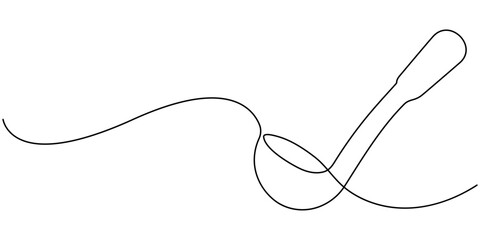 Hand drawn ladle, Continuous one single line drawing Kitchen ladle Kitchen tools icon vector illustration concept, Soup ladle one continuous line drawing, Vector continuous one single line drawing. 