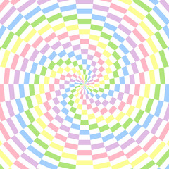 Retro sunburst or sunbeam swirl with colorful pixelated style in spring design