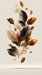 An elegant autumn card mockup featuring vintage leaf motifs and serifs, creating a dynamic, floating effect. Perfect for luxury branding or nostalgic autumn promotions. The composition looks light, cl