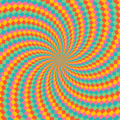 Retro sunburst or sunbeam swirl with colorful pixelated style in summer design