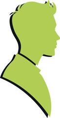 Modern Man Profile Vector Avatar, Lime Green Male Profile Silhouette Vector Illustration with Black Outline