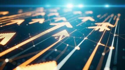 A dynamic visual representation of glowing arrows moving forward against a dark background symbolizing progress and innovation in technology and digital communication